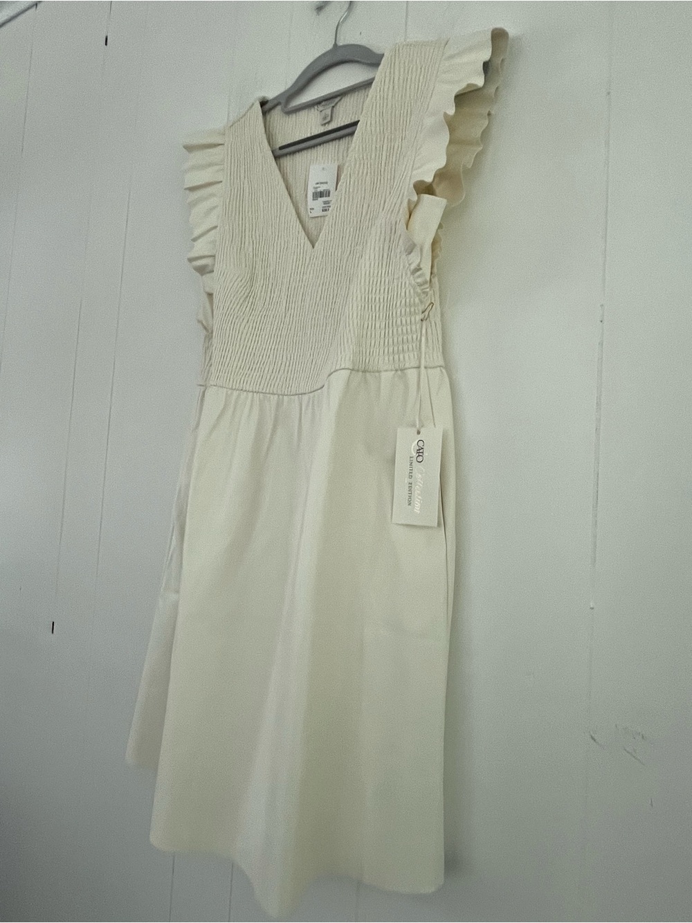 New Cato Collection Limited Edition Ivory Dress Smocked Stretch Bodice Sz Large - Picture 13 of 16